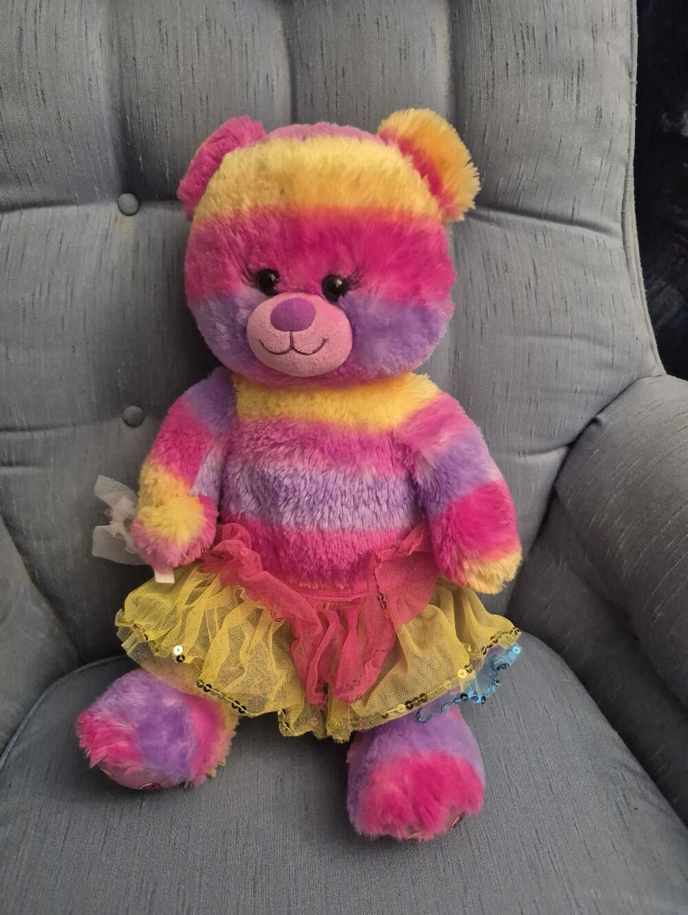 Rainbow Plush Teddy Bear in Pink, Yellow & Purple - Kids Toy